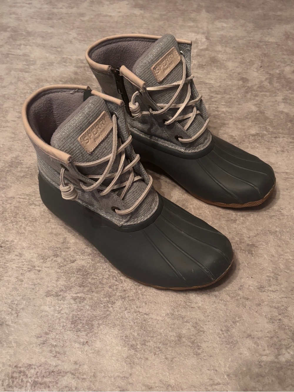 Sperry Gray & Tan Waterproof Lace Duck Boots - Rain Boots - Size 7 - Womens